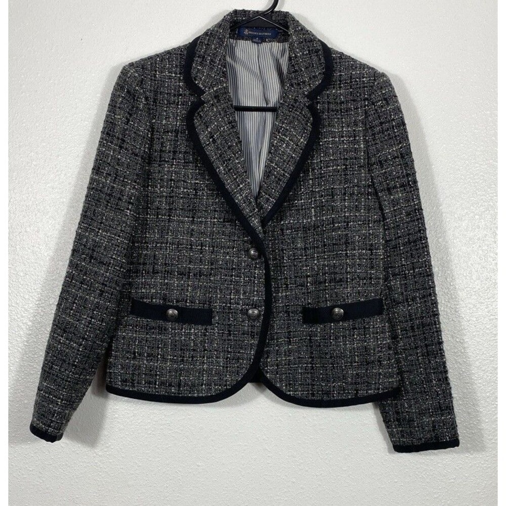 Brooks Brothers Bouclé Blazer Jacket Check Gray Black Women's Size 4 - Picture 3 of 16